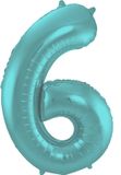 Folat Folieballon Cijfer 6 Aqua Metallic Mat - 86 cm