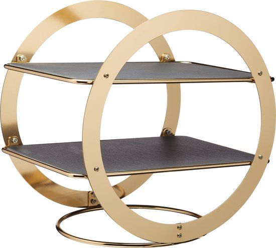 Artesà Ronde 2-Laags Serveerstandaard met Leisteen Serveerschalen - Zwart/Goud - 31.5 x 22.5 x 30 cm