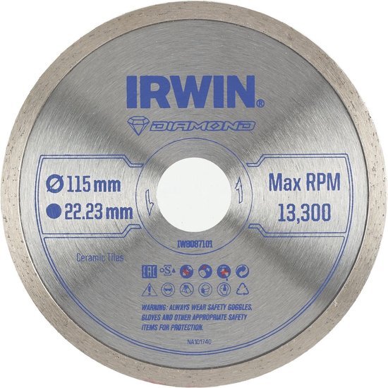 IRWIN Pro Performance diamantzaagblad 115mm voor haakse slijper, keramiek en tegels, volle rand