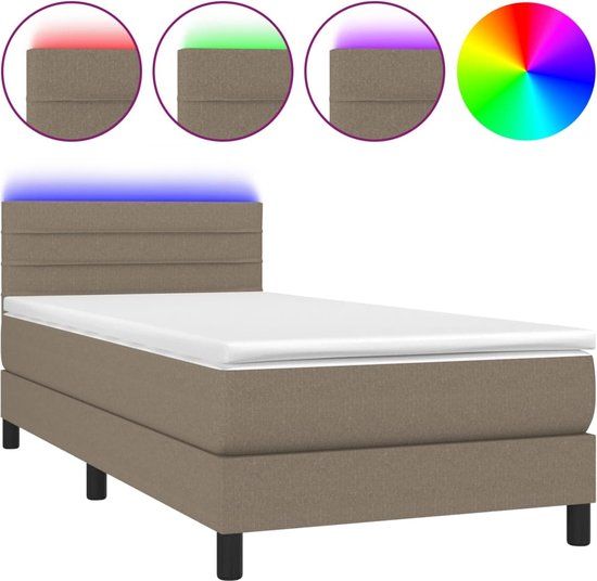 vidaXL Boxspring met matras en LED, stof, taupe, 100x200 cm