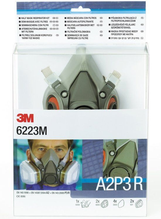 3M 622 Starterskit voor halfgelaatsmaskers met A2-P3 R filtercombinatie 6200 masker maat M