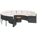 VidaXL Bank met tafel en kussens rond polyrotan zwart