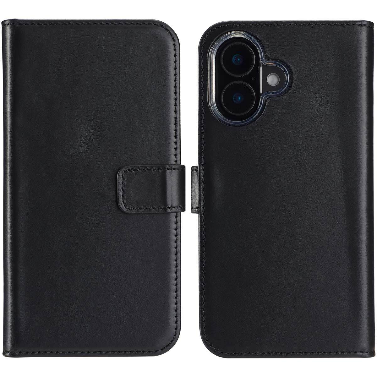 Selencia Echt Leren Bookcase voor de Apple iPhone 16 - Zwart