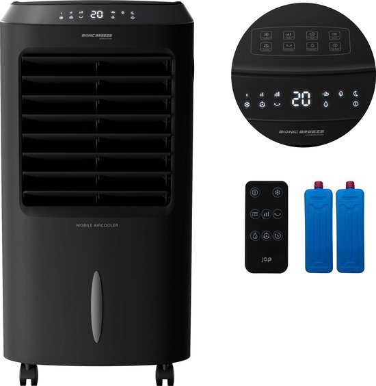 JAP JAP Edmonton - 4in1 Mobiele aircooler met water - Afstandsbediening en timer - Airco zonder afvoer - Incl. koelelementen - Oscillerende luchtbevochtiger - Mat zwart