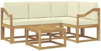 vidaXL Hoek loungeset 4 zitplaatsen Wit en crèmekleurig Acacia hout