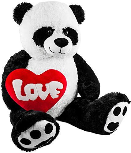 BRUBAKER XXL Panda 100 cm groot met een Love Heart knuffeldier knuffeldier teddybeer