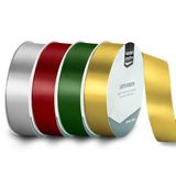 Vaessen Creative Satijnlint Set - 4 Kerst Kleuren van 10 m x 25 mm - Zilver, Groen, Rood & Goud - Dubbelzijdig Cadeaulint op Rol voor Knutselen, Decoraties, Kaarten Maken, Scrapbooking en DIY