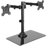 VIVO Vrijstaande dubbele monitorstandaard met slanke glazen voet en verstelbare armen, monteert 2 schermen tot 32 inch en 22 lbs elk, zwart, STAND-V002FG