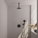 Brauer Black Edition Thermostatische Regendoucheset Inbouw - Hoofddouche 20 cm - 3 Weg - Handdouche Rond 3 Standen - Doucheslang - Wandaansluitbocht - Mat Zwart