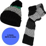 morethansocks Sarlini - Winterset jongens - Skiset Muts & Sjaal - Multi Groen/Zwart - 2 t/m 4 jaar