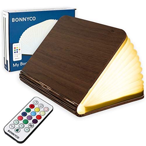 BONNYCO Lampe Livre Led Pliante en Bois avec Télécommande 12 Couleurs et Minuterie | Livre Lumineux pour Decoration Chambre, Maison et Bureau | Lampe Lumio, Idee Cadeau Noel et Anniversaire Homme & Femme