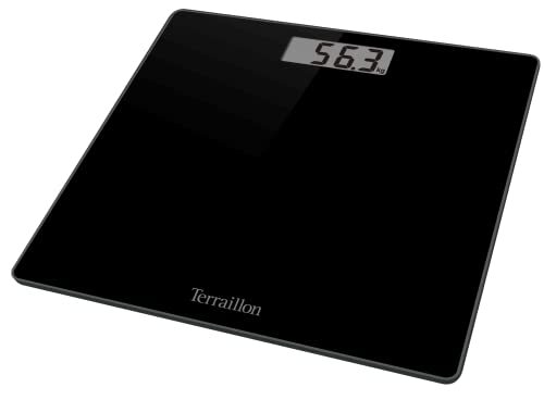 Terraillon TSQUARE personenweegschaal zwart - compact en ultraplat 26 cm x 26 cm glasplaat, groot LCD-display, capaciteit 180 kg, schaal 100 g, zwart