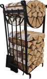 Relaxdays Haardhoutrek - 76 x 33 x 33 cm - met haardgereedschap - zwart