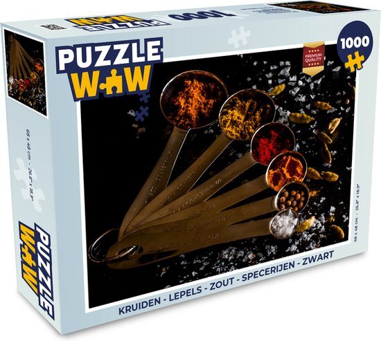 MuchoWow Puzzel Kruiden - Lepels - Zout - Specerijen - Zwart - Legpuzzel - Puzzel 1000 stukjes volwassenen - Sinterklaas cadeautjes - Sinterklaas voor grote kinderen