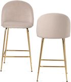 WOHNLING set van 2 barkrukken, fluwelen beige kruk met rugleuning en gouden poten, keukenkruk Scandinavische stof / metaal 110 kg, design barkruk, tegenkruk, bistrokruk gestoffeerd - WL6.943