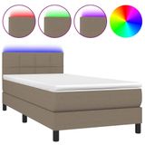 vidaXL Boxspringbed met matras en LED-verlichting, taupekleurig, 90x200 cm, gestoffeerd