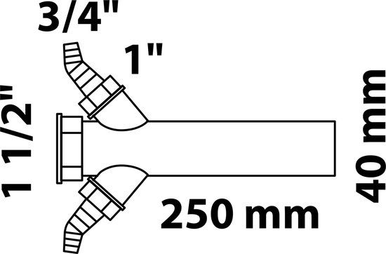 KIRCHHOFF KS dompelbuis, wit, 1 1/2"BI x 250 mm, voor DN 40 mm sifon, met 3/4" dubbele toestelaansluiting