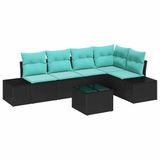 vidaXL Tuinbankenset met opslag Zwart en Turquoise poly rattan