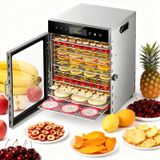 DWiusty 6/8/12 Bakken Dehydrators voor Voedsel en Jerky met 24-uurs Timer en Licht Droogrek 800W 30-90 ℃ Groente- en fruitdroger