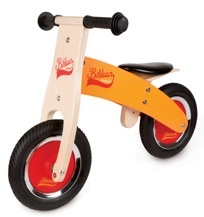Janod Little Bikloon Balance Bike - Houten Loopfiets - Zwart/Oranje/Rood - Vanaf 2 Jaar