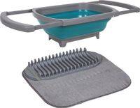Merkloos Opvouwbare afwasbak met afdruipmat - grijs/blauw
