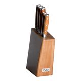 Rockingham Forge Ashwood 6-Delige Houten Messenblokset – Professionele Ultrascherpe Duitse Roestvrijstalen Koksmessen – Duurzame Handgrepen van Massief Natuurlijk Hout
