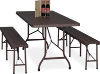 Merkloos Relaxdays Biertafel Set - Inklapbaar - 3-delig - met Banken - Kunststof - Campingtafel - Bruin