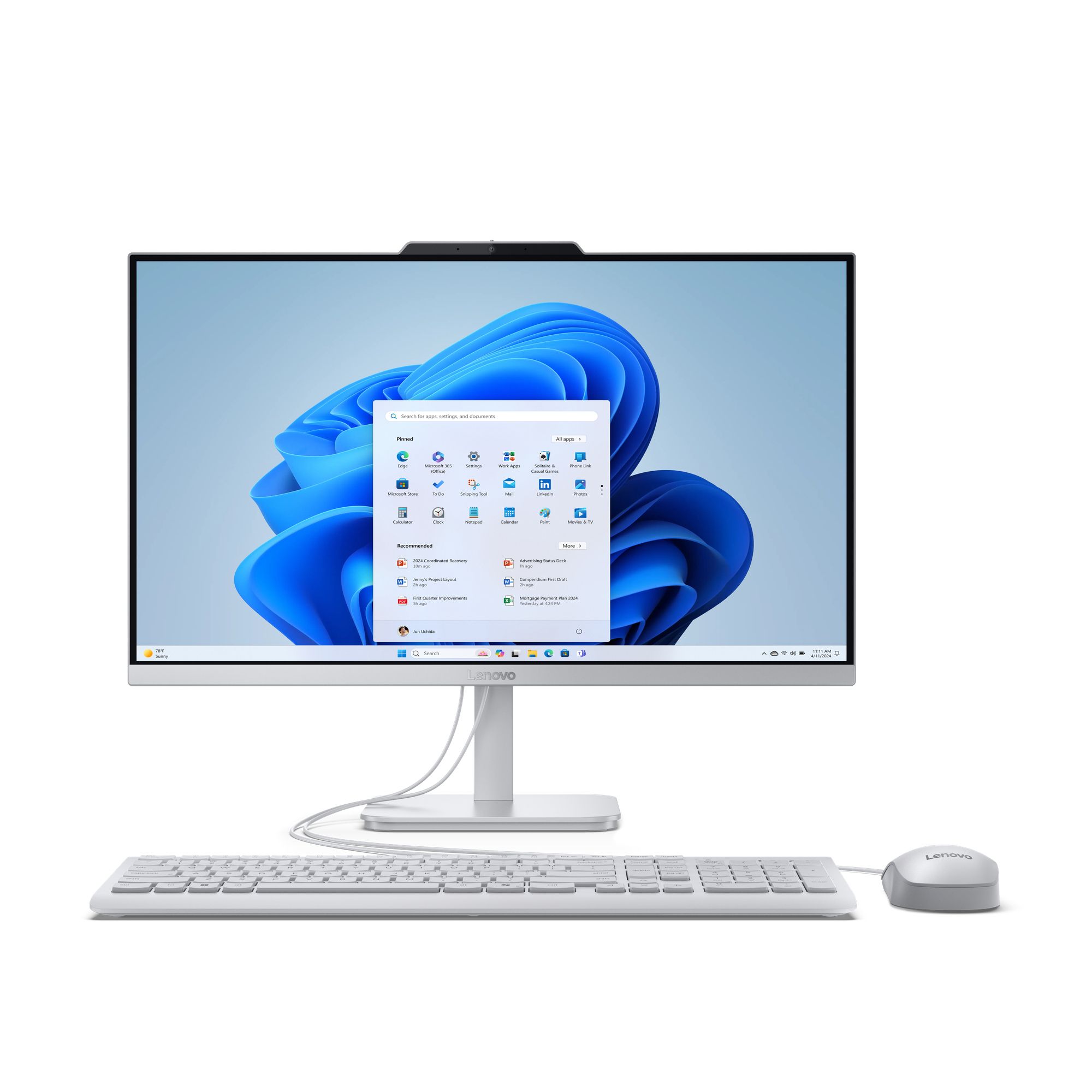 Lenovo A100 23.8" All-in-One PC - Intel Core i3-N100, 16GB RAM, 512GB SSD, Windows 11 Home - Grey