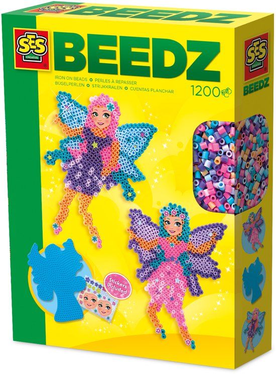 SES Creative Beedz Elfjes 1200 Strijkkralen met Grondplaten en Glitter Stickers