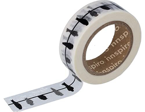 INNSPIRO Masking Tape Washi vogels zwart 15 mm x 10 m Serie Deco