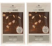 Anna's Collection Draadverlichting lichtsnoer - 2x - 40 sterren - lampjes - led - warm wit - 200 cm - lichtdraad