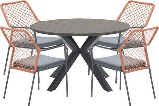 Garden Impressions Ross tuinset 5-delig koper - Tulli tuintafel Ø122x75 cm grey teak look