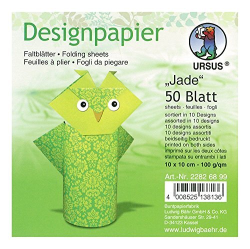 Ursus 22826899 - Designpapier Jade, 50 vellen in 10 verschillende motieven, ca. 10 x 10 cm, 100 g/m², aan beide zijden bedrukt, ideaal voor het vouwen van creatieve origami dieren