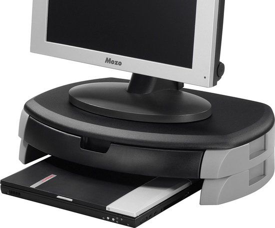 Q-Connect Monitorstandaard met Opberglade - Zwart - 2 stuks