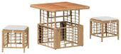 Table de jardin 3 pcs rotin poly naturel et blanc et acacia