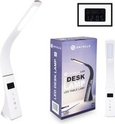 Entello LED Bureaulamp Dimbaar met 3 Lichtkleuren en 5 Helderheidsniveaus - Nachtlamp/Nachtlampje met LCD Display en Wekker - Leeslamp - Tafellamp - Bedlamp Wit - 5W