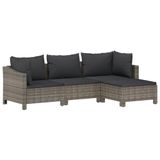 vidaXL 4-delige Loungeset met Kussens Poly Rattan Grijs