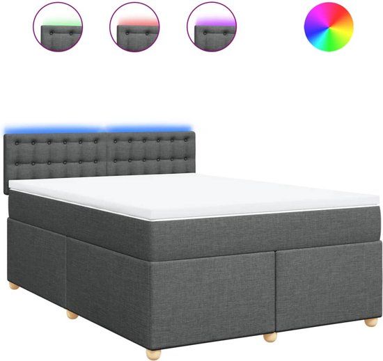 vidaXL Boxspring met matras stof donkergrijs 140x200 cm