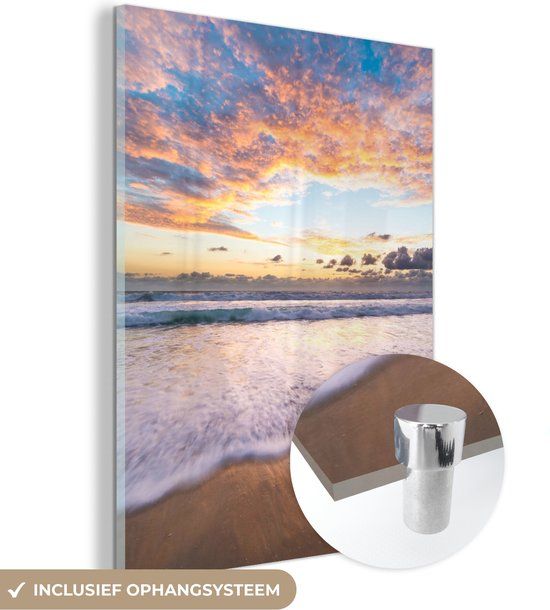 MuchoWow® Glass Painting 90x120 cm - Acrylic Glass Painting - Beach - Clouds - Water - Photo on Glass - Paintings