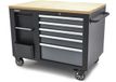 Merkloos / Sans marque HBM Verrijdbare Gereedschapswagen, Werkbank 114 cm met Houten Werkblad, Zwart/Grijs
