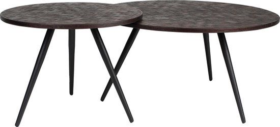 Housecraft Living Webster Salontafel en Bijzettafel Rond Teak Hout Bruin - Set van 2