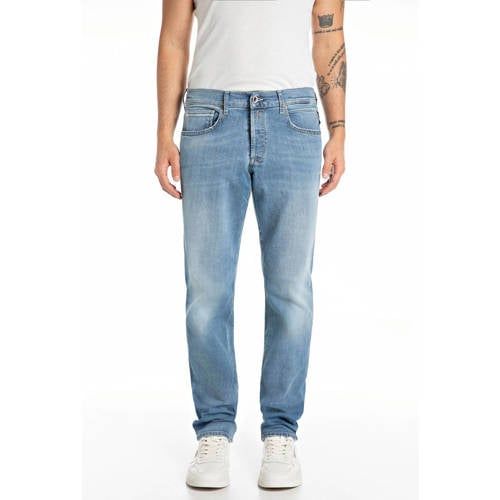 REPLAY GROVER straight leg jeans met slijtage - lichtblauw