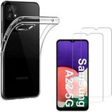 Phonillico® Zacht transparant siliconen hoesje voor Samsung A22 5G en 2 geharde glazen