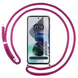 Tumundosmartphone Motorola Moto G23 transparante hanghoes met fuchsia roze koord