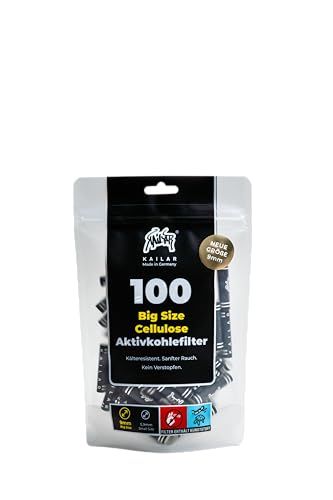 KAiLAR 9 mm Big Size cellulose, actieve koolfilter Slim met veganistische actieve kool uit kokosnootschalen, voor een minder schadelijke en zachte rookervaring zonder te verstoppen