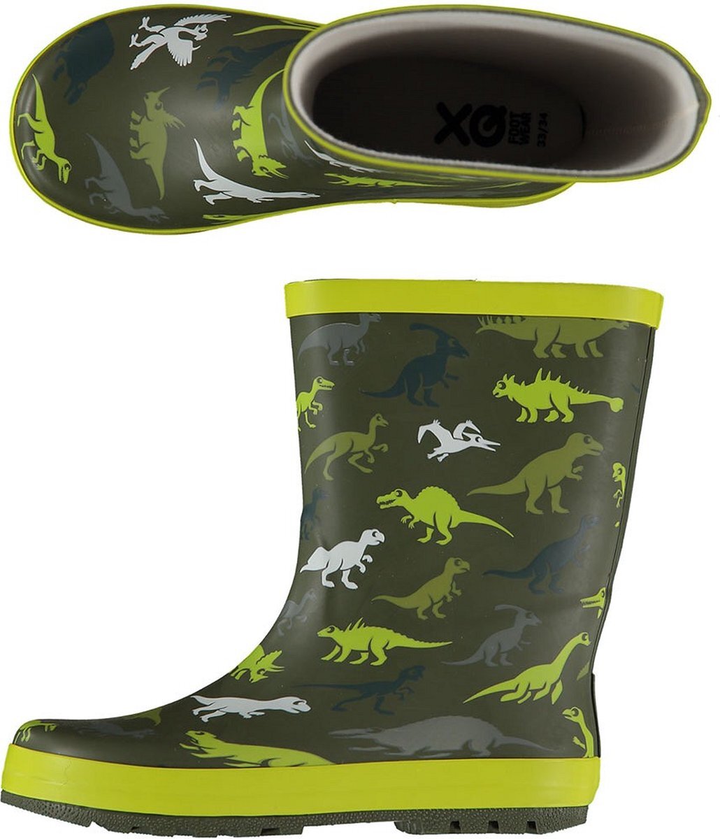 XQ Footwear XQ | Regenlaarzen Kinderen | Dino | Groen | Maat 23/34 | Regenlaarzen jongens