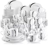 Baroque assiettes – Service – Blanc à rayures noires Céramique – 100 pièces – 12 personnes – Petites assiettes – Adapté au four
