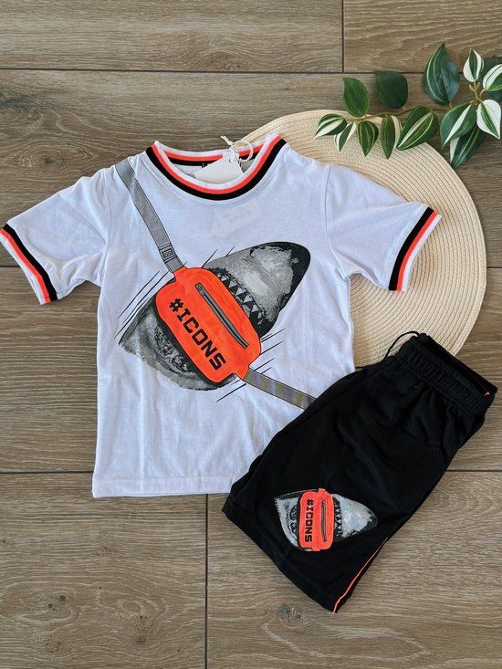 Icon Zomer Set Haai Wit - Kinderen - Maat 134/140 - Katoen - Korte Mouw
