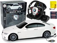 LEAN TOYS Bmw M3 télécommandée Blanc 2,4g Volant pilote 1:18 Son et lumière