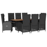 vidaXL Ensemble de jardin 9 pièces en polyrotin avec coussins, noir